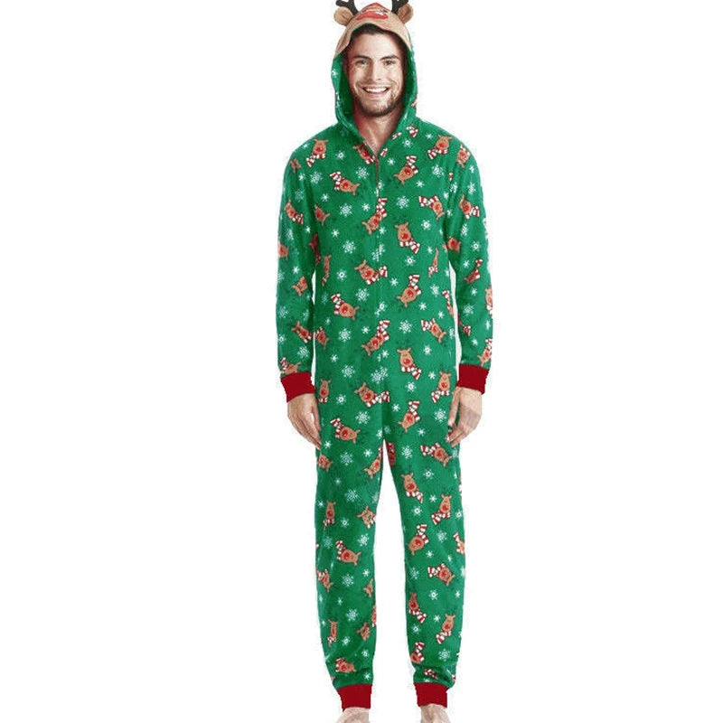 Christmas Family Matching Elk Print Onesie Pajamas