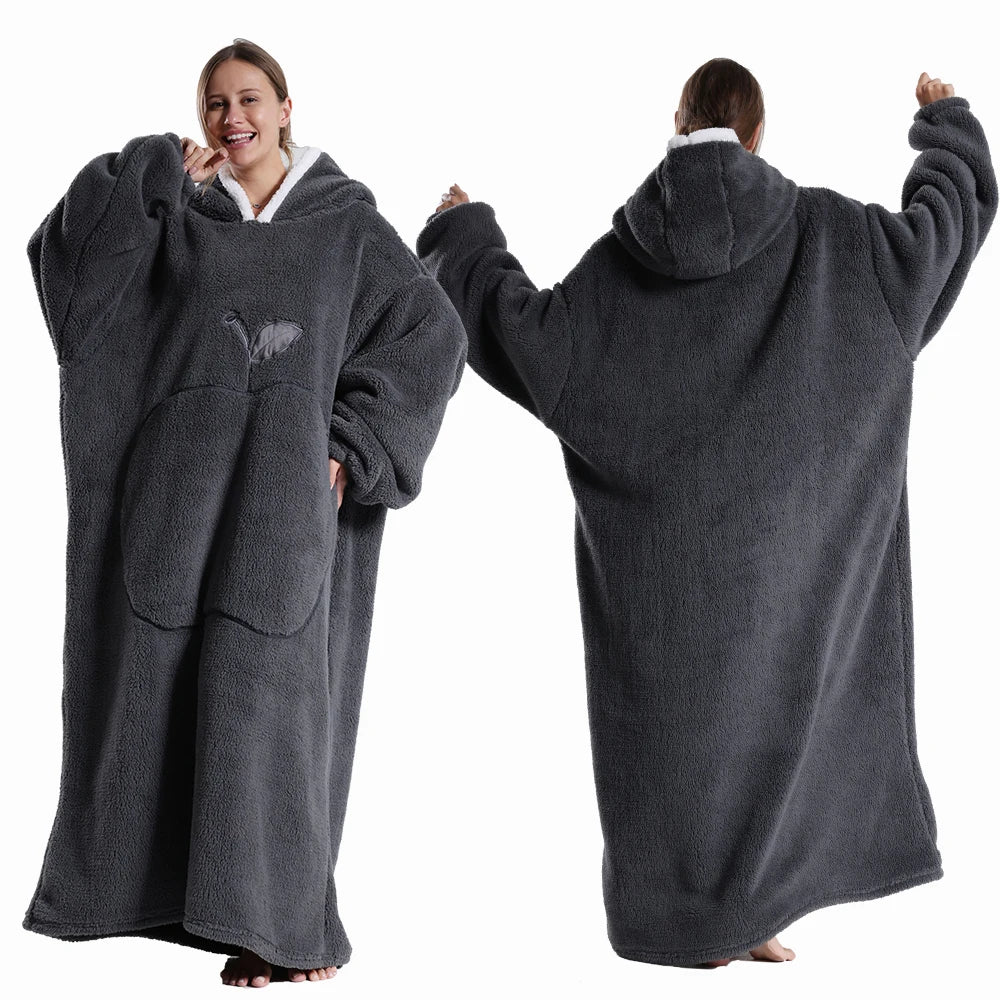 Cartoon Plush Wearable Blanket Hoodie for Adults