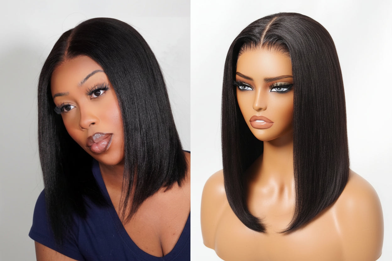 Hair Blunt Cut Bob Wigs Human Hair 7x5 Lace Glueless Short Straight Bob Wigs Yaki Straight Bob Wigs