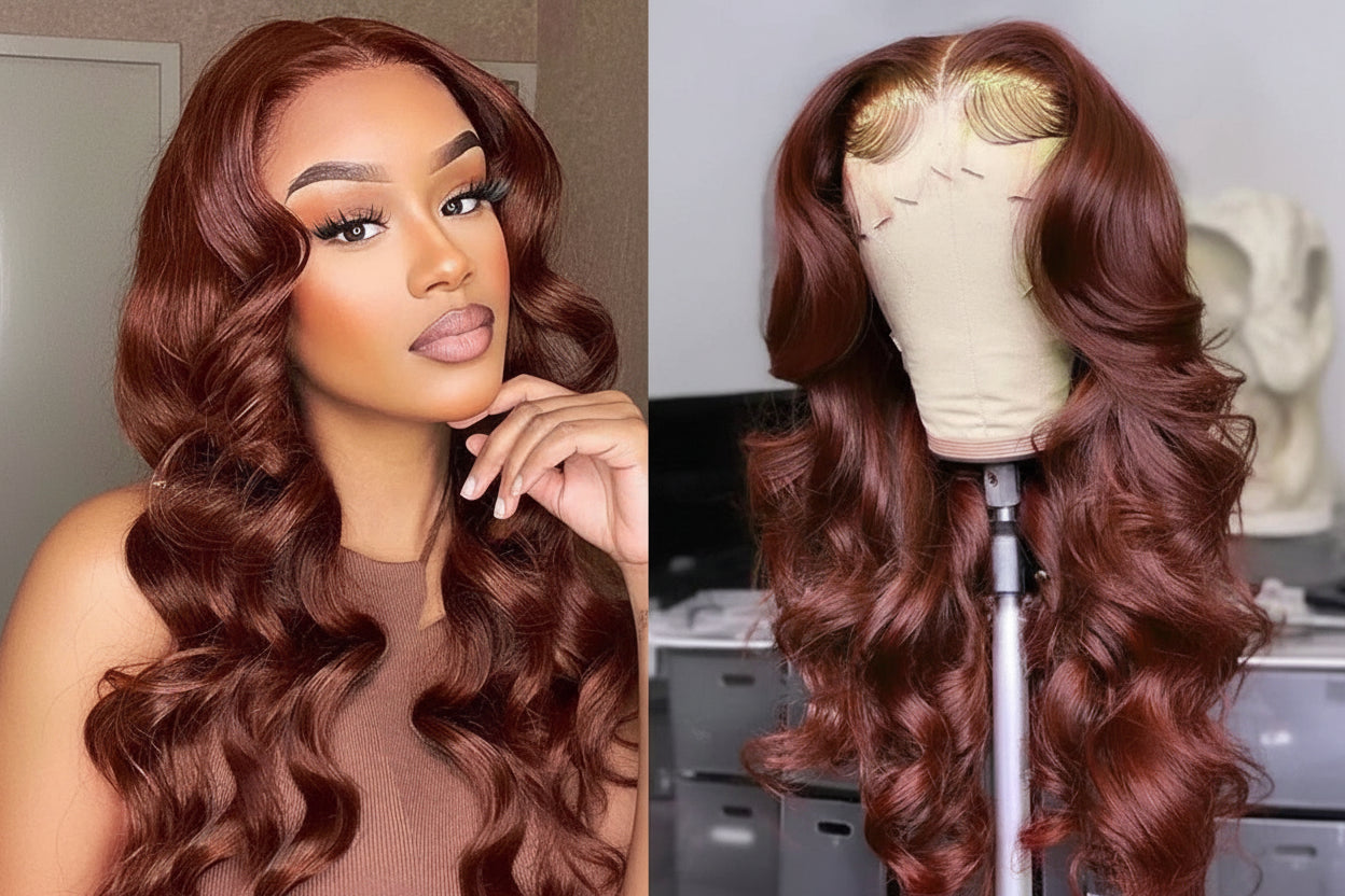 Warm Sun-Kissed Reddish Brown Body Wave Wig | Glueless 7x5 Lace, Pre-Cut & Pre-Bleached
