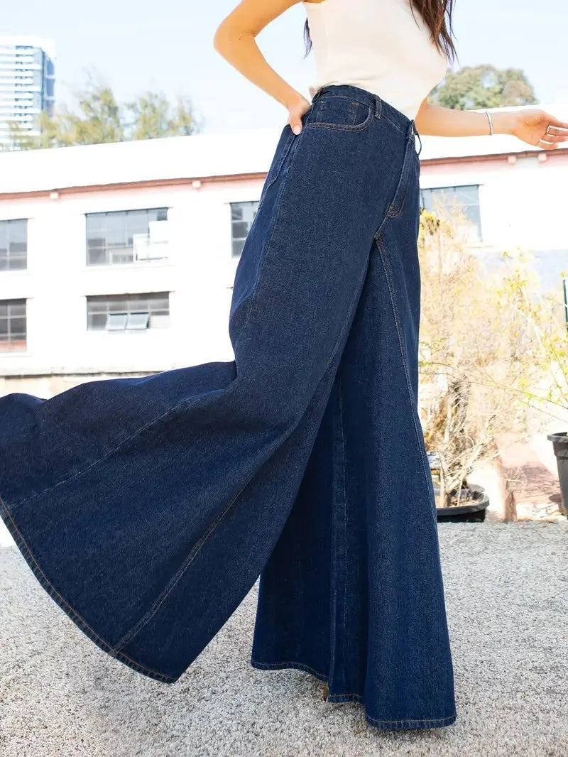 Women's Wide Leg Denim Jeans — Low Waist Washed Street Style