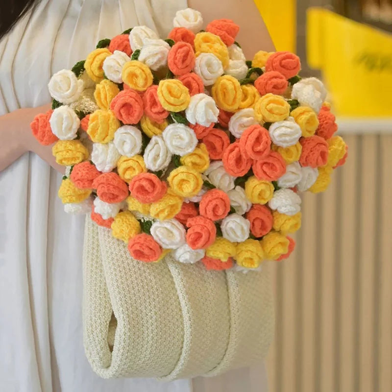 Crochet Flower Bouquet Blanket — Handmade Knit Floral Throw