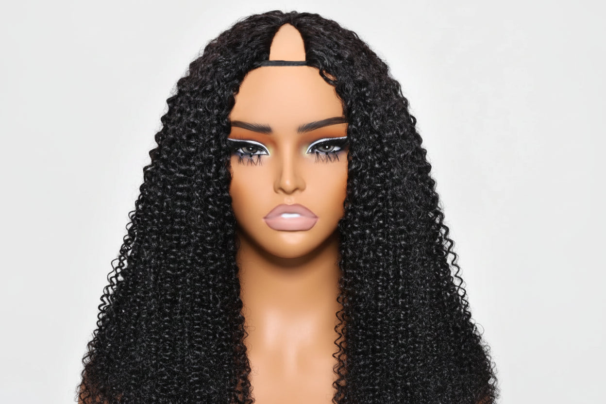 Kinky Curly V Part Wig 100% Human Hair — Clip-In with Drawstring | 180% Density