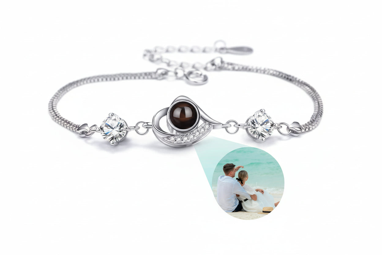 Custom Photo Bracelet Personalized Projection Bracelets with Picture Inside 100 Languages I Love You Stainless Steel Bracelet
