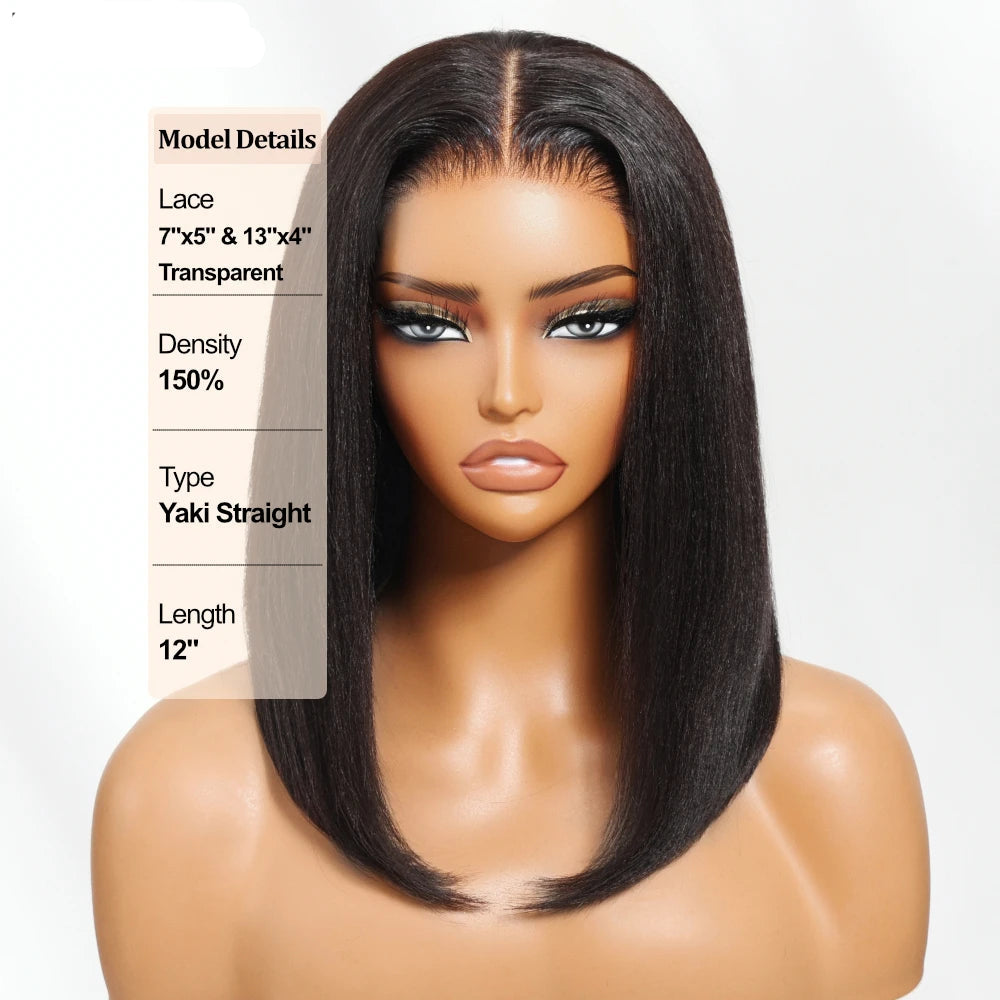 Hair Blunt Cut Bob Wigs Human Hair 7x5 Lace Glueless Short Straight Bob Wigs Yaki Straight Bob Wigs