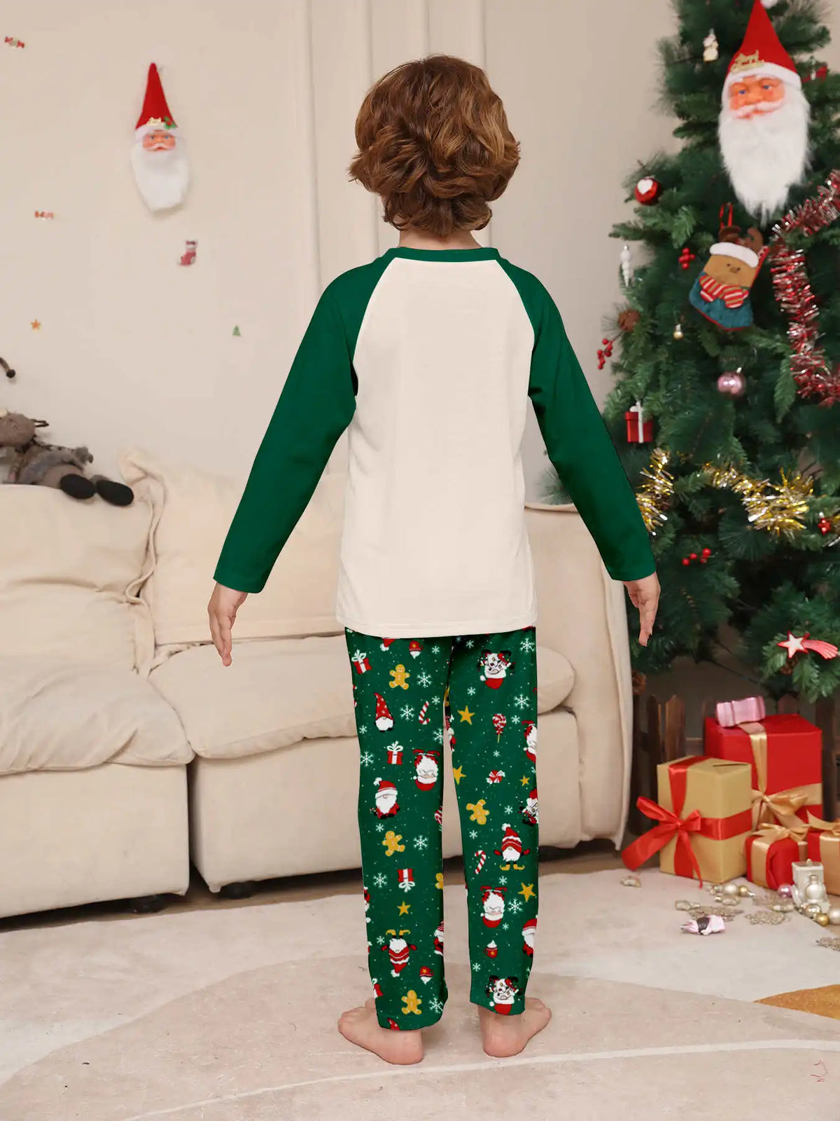 Christmas Family Matching Pajamas, Green Pattern Set for Mom, Dad & Kids