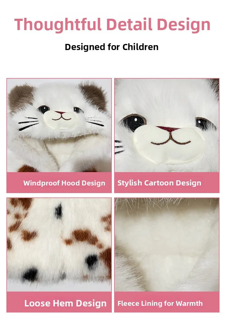Adorable Faux Fur Cat Coat for Kids — Warm Winter Jacket