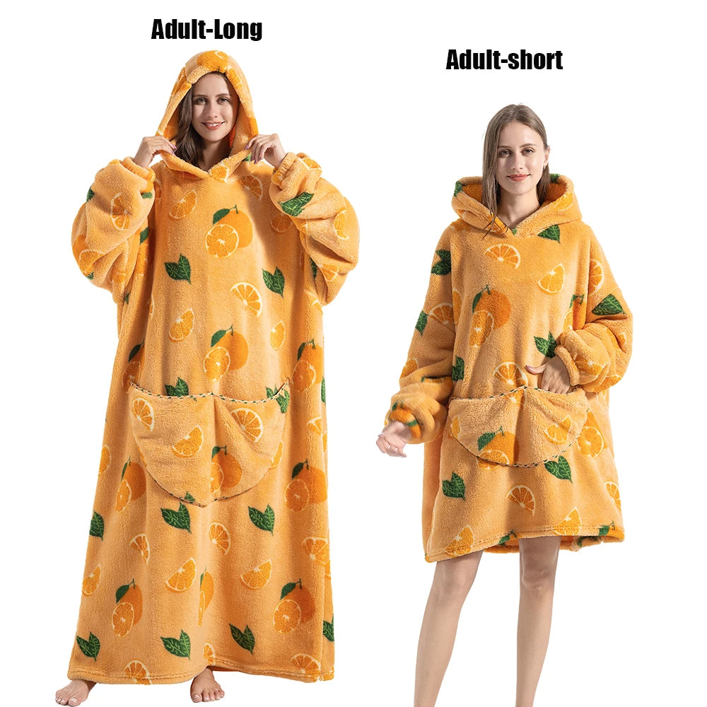 Cartoon Plush Wearable Blanket Hoodie for Adults