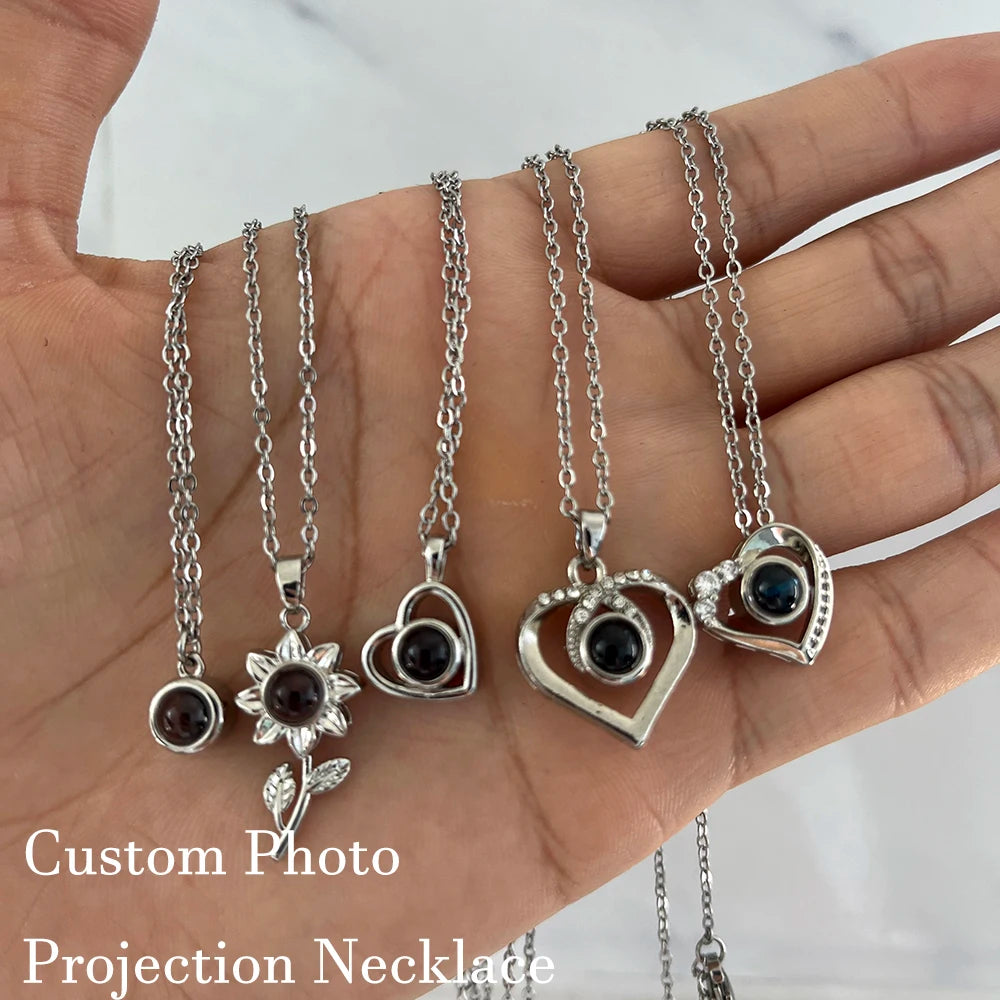 Personalized Photo Projection Necklace – Custom Heart Pendant with Your Picture Inside