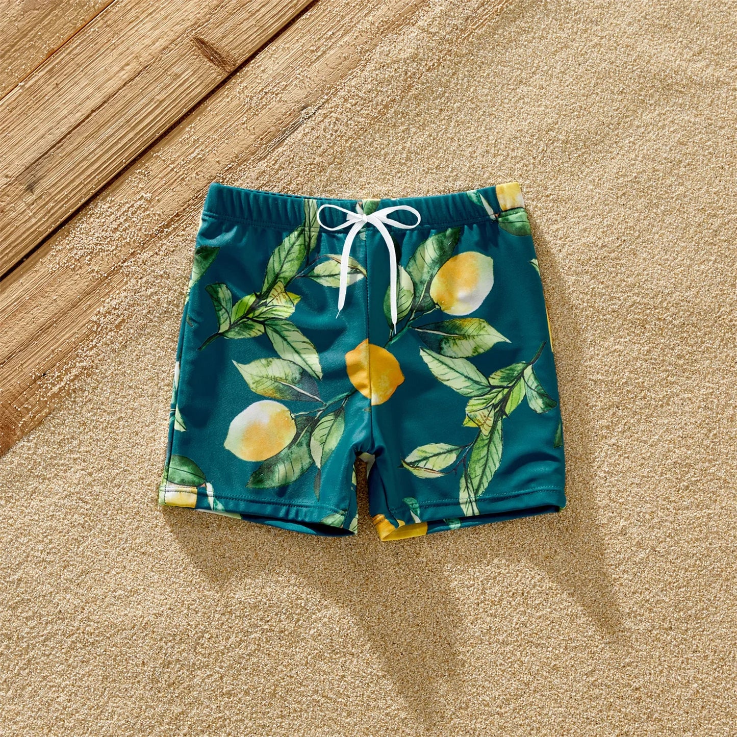 Family Matching Lemon Print Halter Swimsuit Set — Two-Piece & Swim Trunks