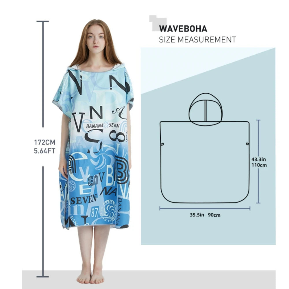 Microfiber Beach Poncho Towel – Quick-Dry Surf Changing Robe for Adults