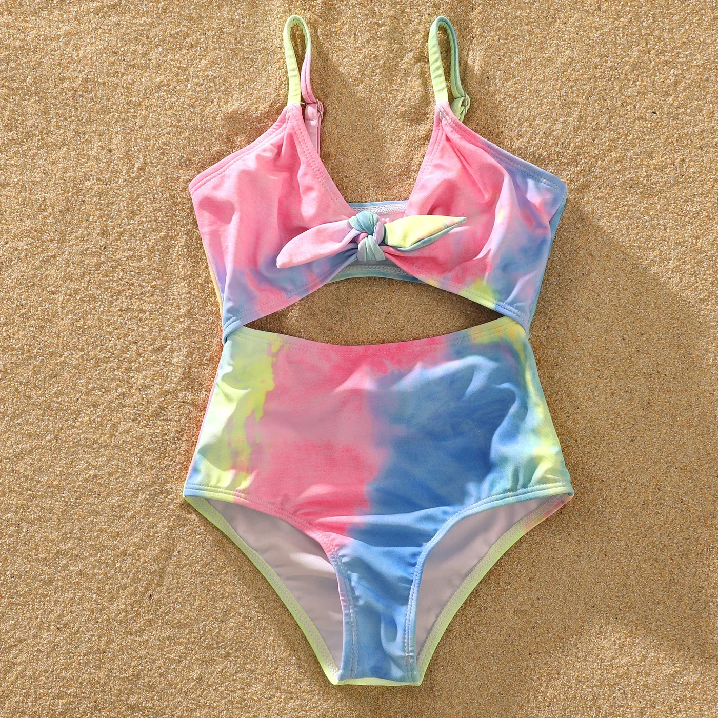 Family Matching Tie-Dye Swimsuit Set — V-Neck One-Piece & Swim Trunks