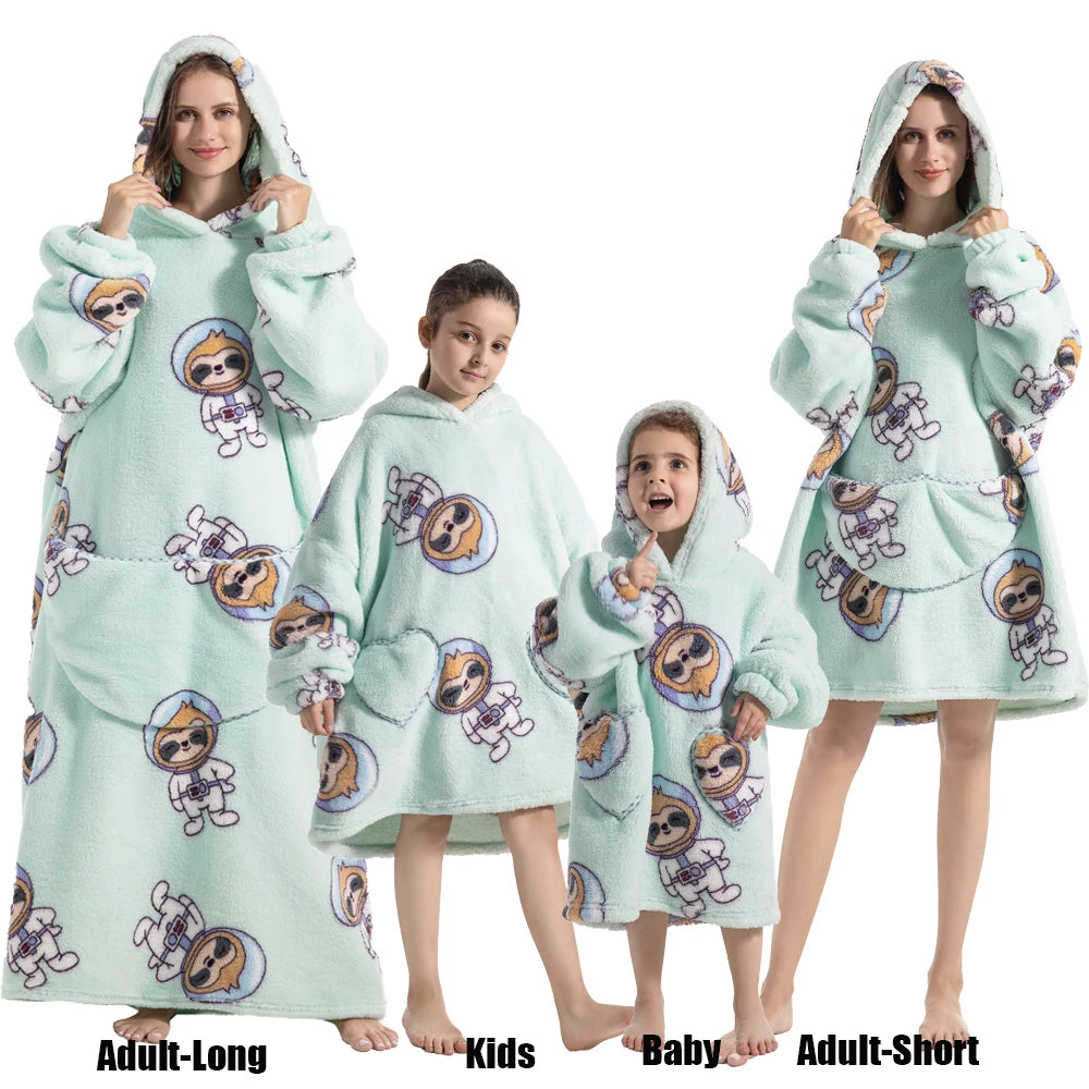 Oversized Cartoon Fleece Hoodie Blanket