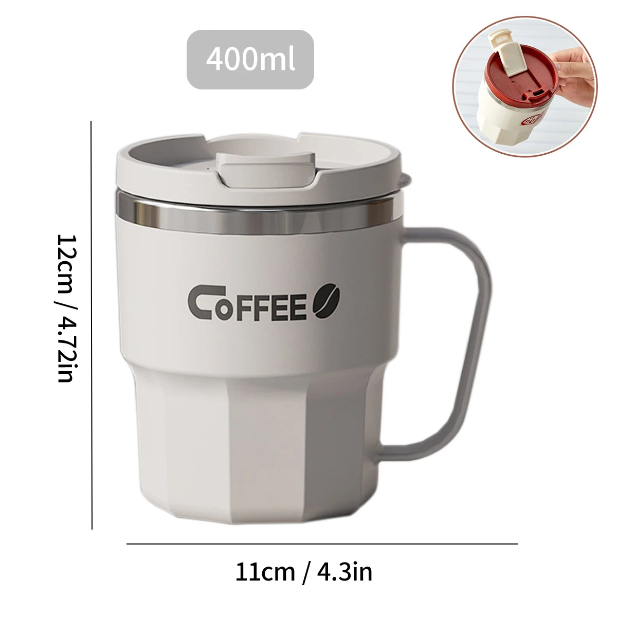 Double Wall Insulated Coffee Mug — 304 Stainless Steel with Handle