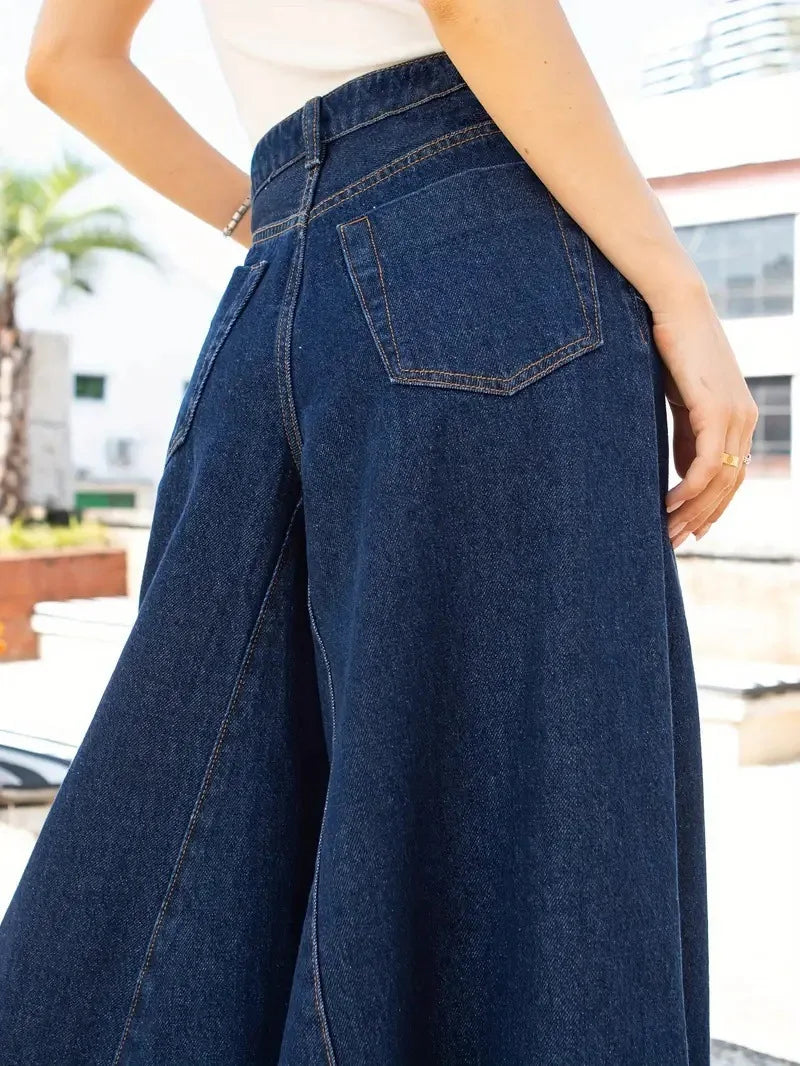 Women's Wide Leg Denim Jeans — Low Waist Washed Street Style