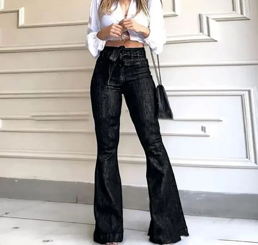 Women's High Waist Flare Jeans — Slim Fit Streetwear Denim Pants