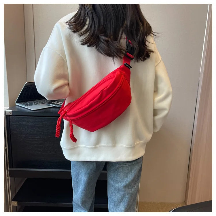 Fashion Nylon Crossbody Bags for Women Chest Bags Sling Waist Pack Canvas Waist Bag Casual Fanny Packs Sport Half Moon Belt Bag