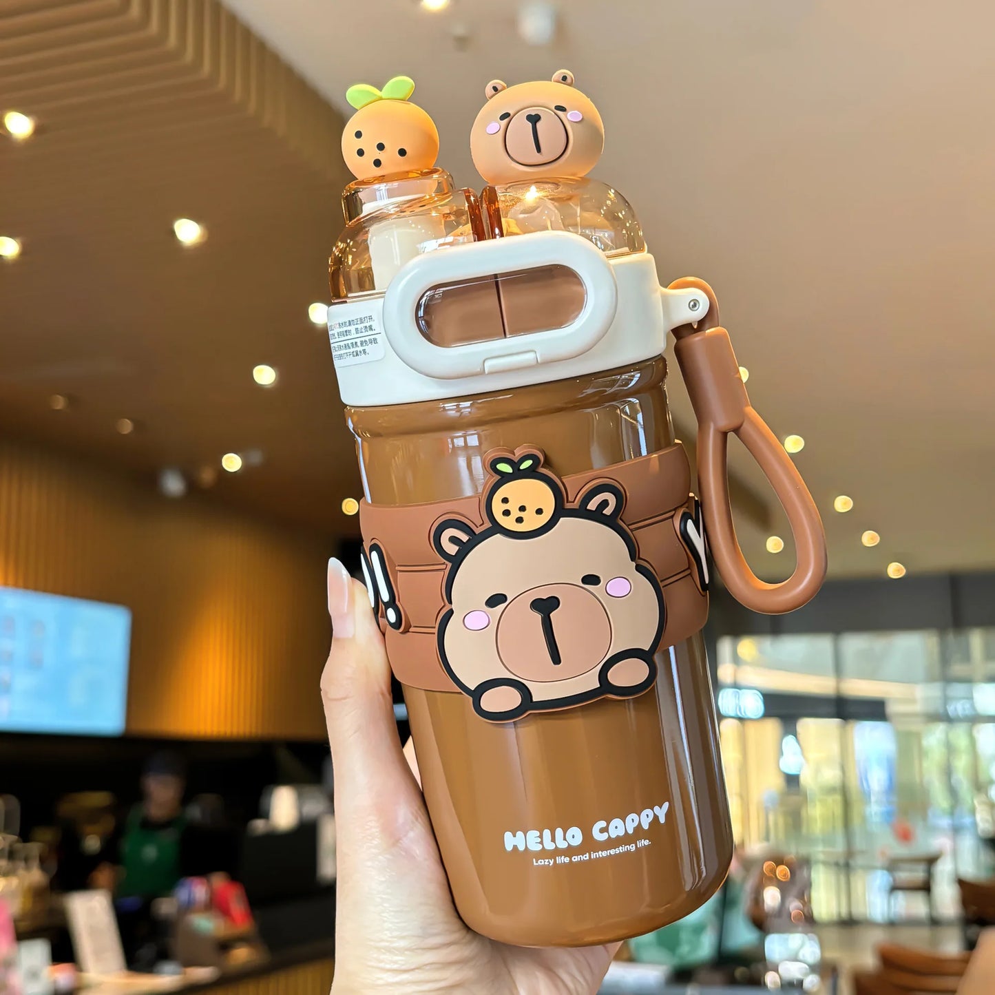 Capybara Stainless Steel Water Bottle — 520ml Vacuum Insulated with Straw