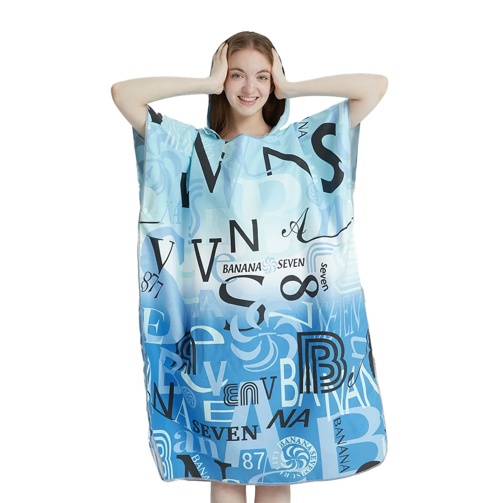 Microfiber Beach Poncho Towel – Quick-Dry Surf Changing Robe for Adults
