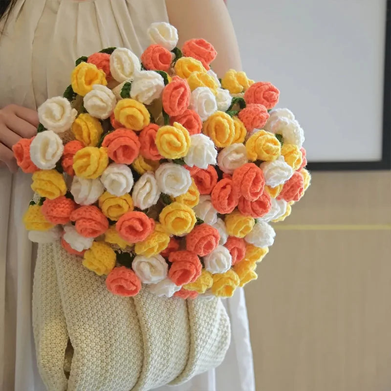 Handmade Crochet Flower Blanket Rose Bouquet Sofa Blankets Ramo Tulip Knitting Finished Blanket Mother's Day Gift Manta de rosas