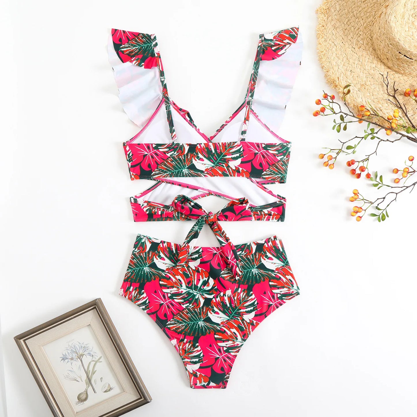 Women's Floral Print Two-Piece Bikini Set — High Waist Sexy Ruffled Swimsuit