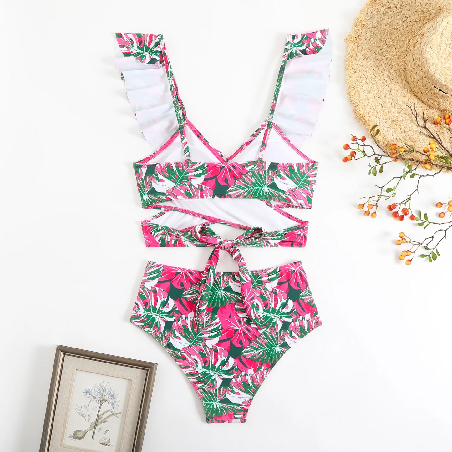 Women's Floral Print Two-Piece Bikini Set — High Waist Sexy Ruffled Swimsuit