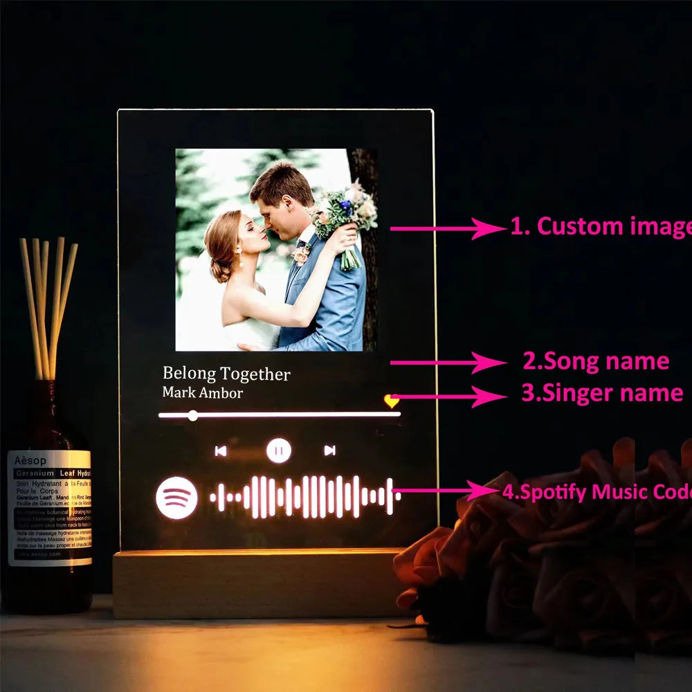 Personalized Spotify Song Plaque | Custom Acrylic Photo Frame with LED Night Light