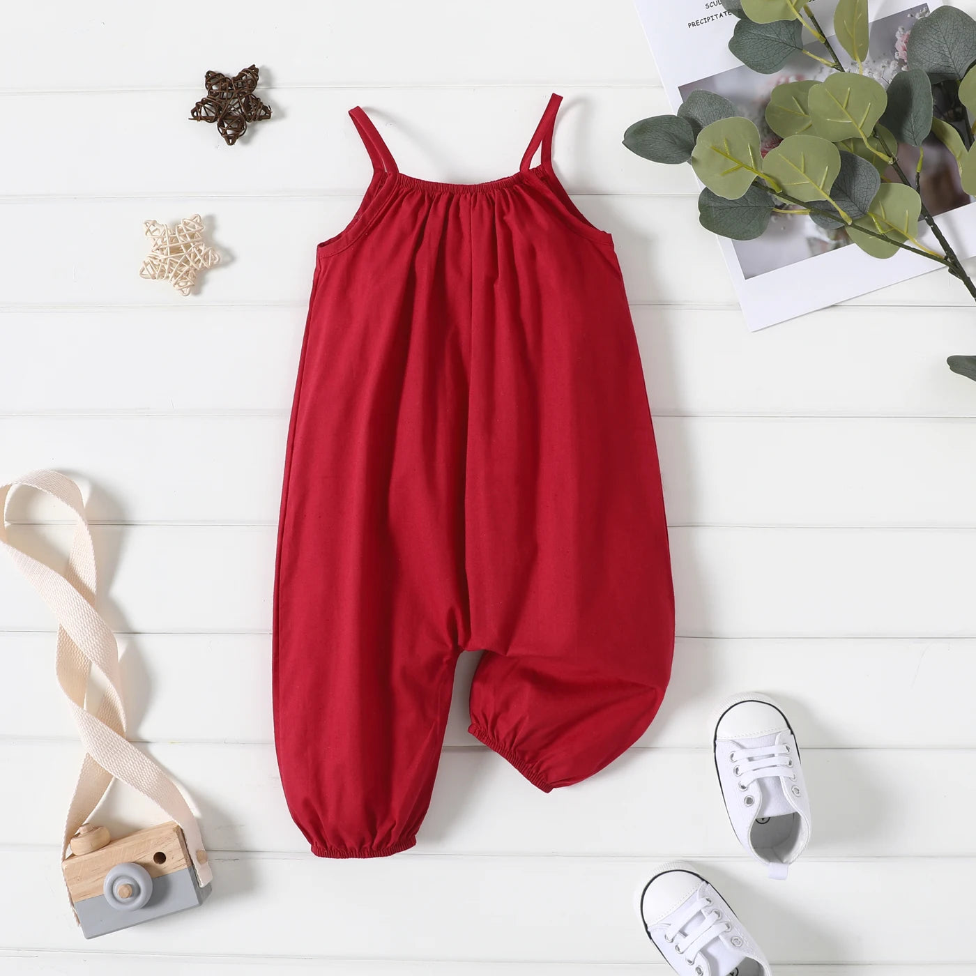 Baby Girl Cotton Sleeveless Harem Overalls — Soft & Breathable