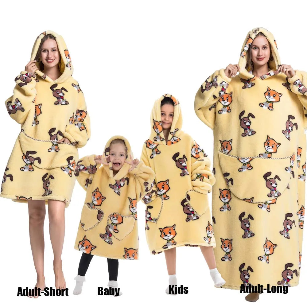 Oversized Cartoon Fleece Hoodie Blanket