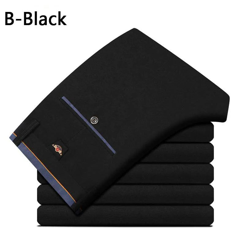 Men's Slim Straight Dress Pants – Elastic Waist Formal Trousers (Size 28–40)