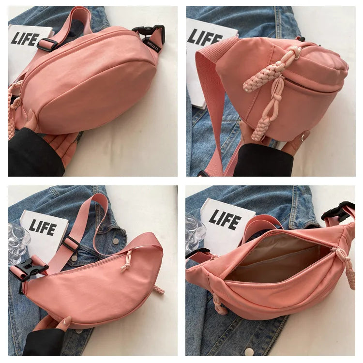 Fashion Nylon Crossbody Bags for Women Chest Bags Sling Waist Pack Canvas Waist Bag Casual Fanny Packs Sport Half Moon Belt Bag