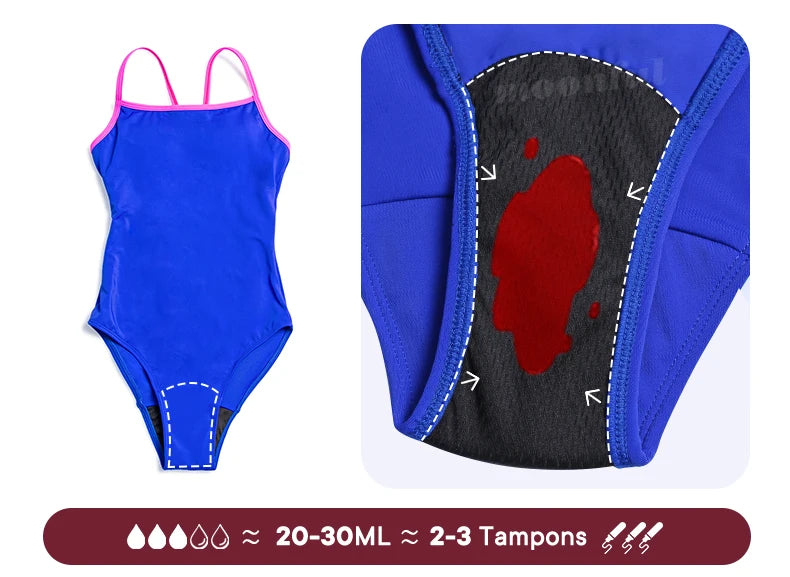 Teen Period One-Piece Swimsuit — Leak-Proof Menstrual Swimwear for Girls