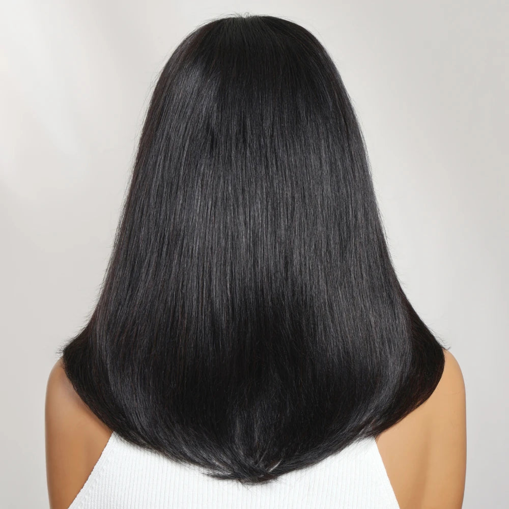 Layered Cut Straight Bob Wig with Curtain Bangs — Glueless 7x5 Lace, Human Hair