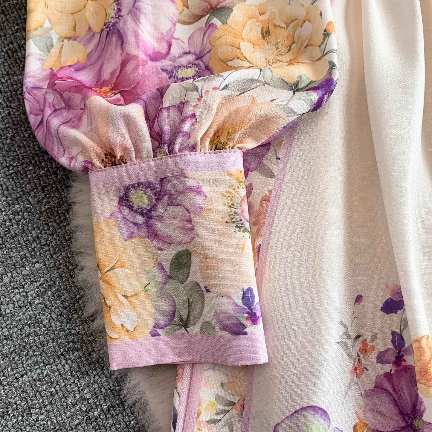 Women's Romantic Print Lantern Sleeve Dress — Belted Split Maxi