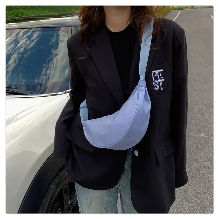 Homefish New Simple and Casual Solid Color Nylon Large Capacity Women's Dumpling Bag Shoulder Bag for Travel and Commuting