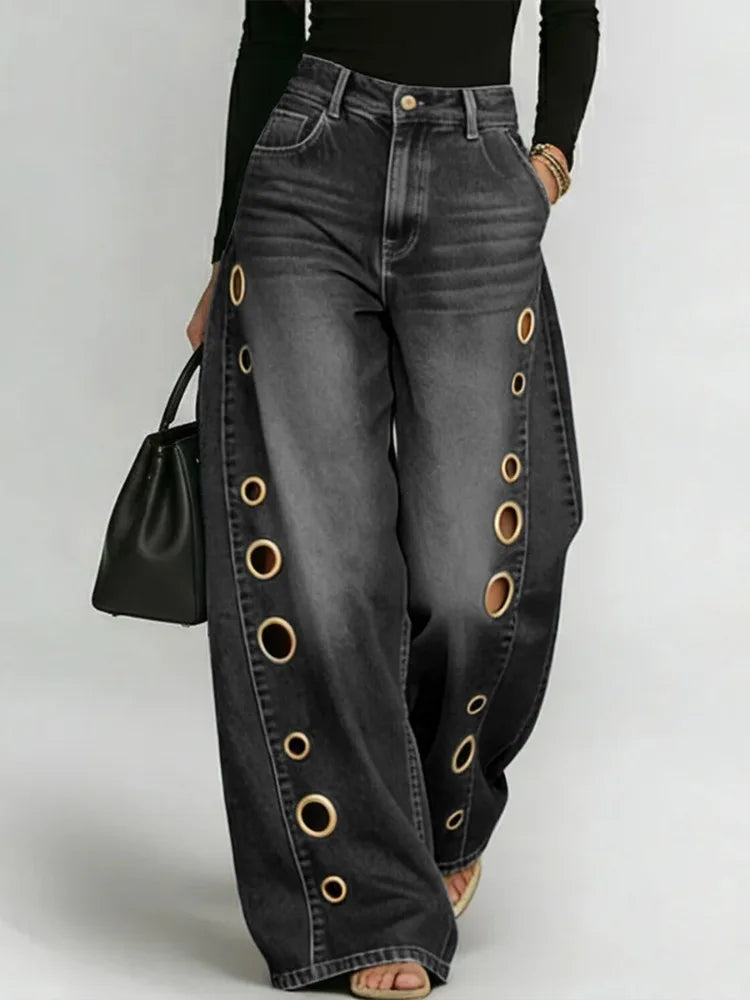 Personalized Wide Leg Jeans — High-Waist Loose Fit Streetwear