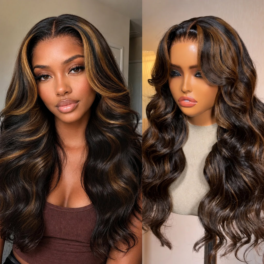 Golden Brown Highlights Body Wave 7x5 Glueless Lace Wig