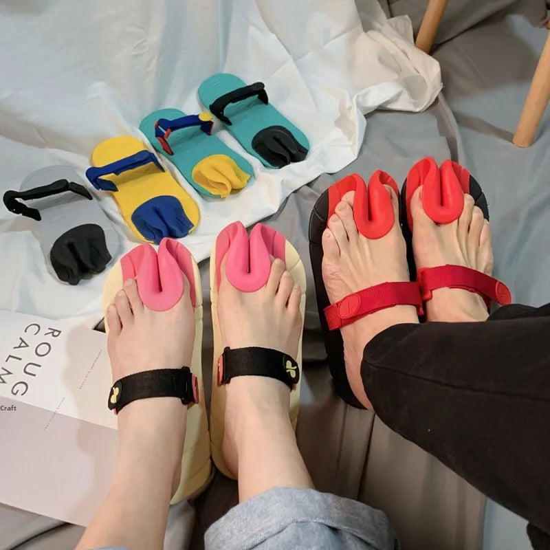 Unisex Comfortable Breathable Toe Separating Slippers Anti-Slip Fashionable Hollow out Design EVA Insole Rubber Outsole