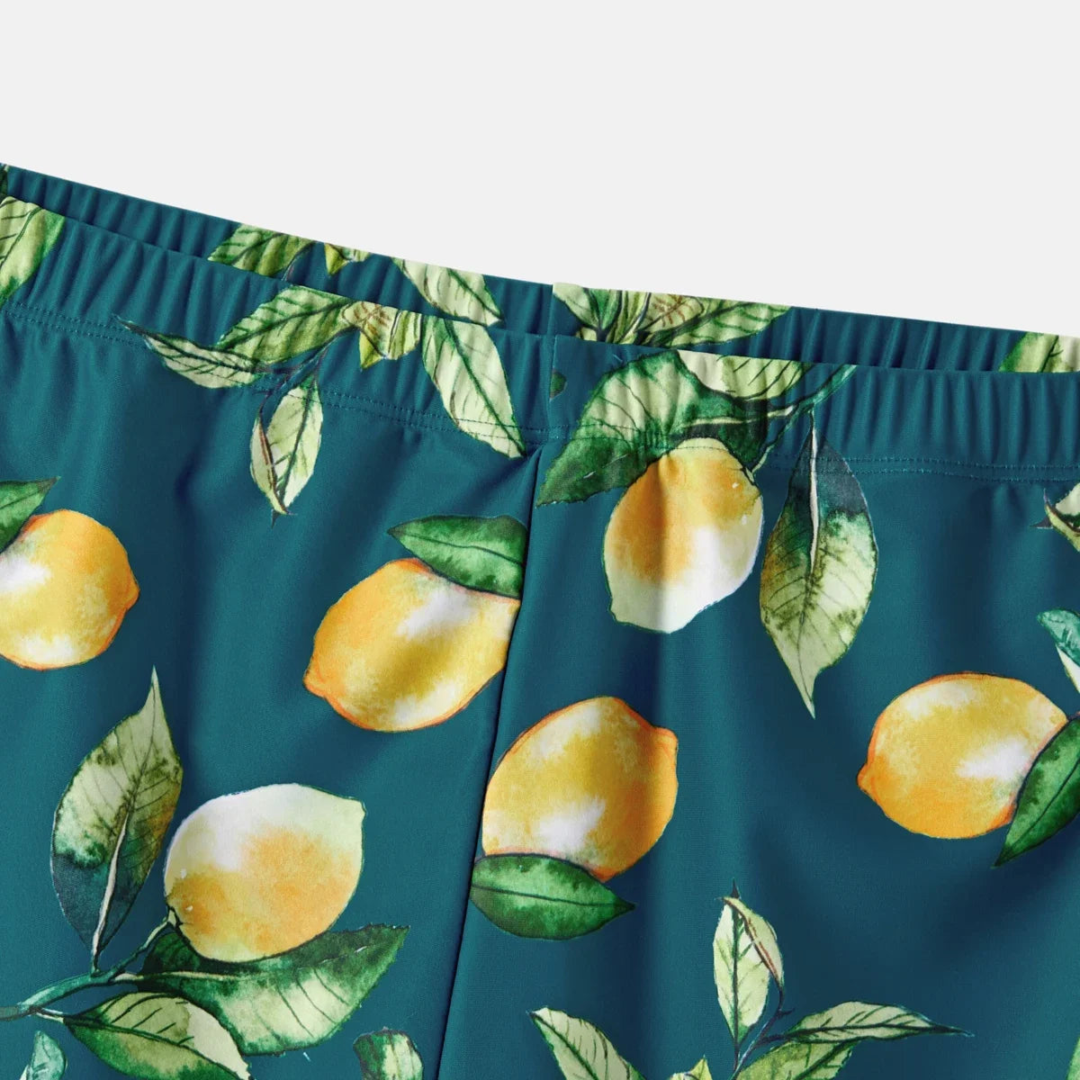 Family Matching Lemon Print Halter Swimsuit Set — Two-Piece & Swim Trunks