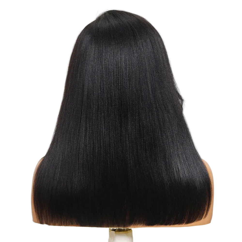 7x5 Lace Drawstring Cap Yaki Straight Wig With Side Bangs Pre Cut Pre Bleached Glueless Wig Human Hair 150% Density