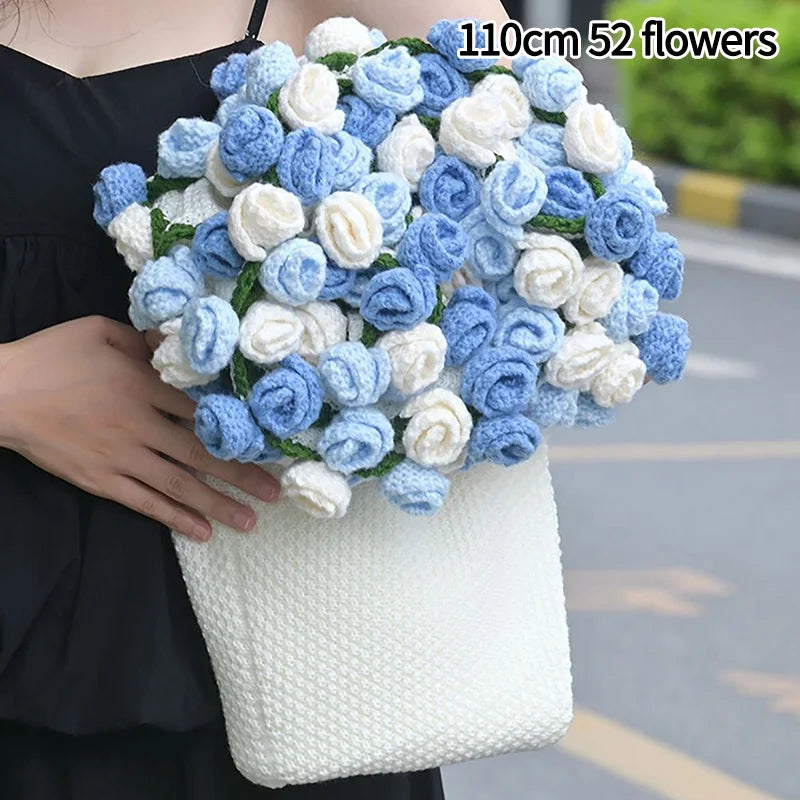 Handmade Crochet Flower Blanket Rose Bouquet Sofa Blankets Ramo Tulip Knitting Finished Blanket Mother's Day Gift Manta de rosas