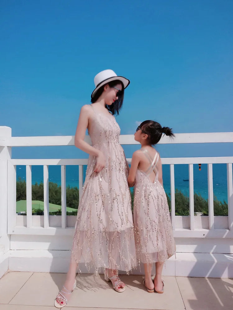 The Same Dresses Party for Mom and Baby Girls Matching Vacation Outfits Mother and Daughter Beach Clothes Women Summer Dress
