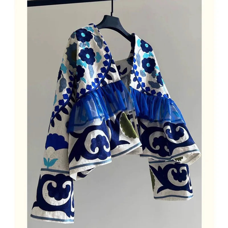 Women's Floral Embroidered Cardigan — Loose Fit Long Sleeve Top