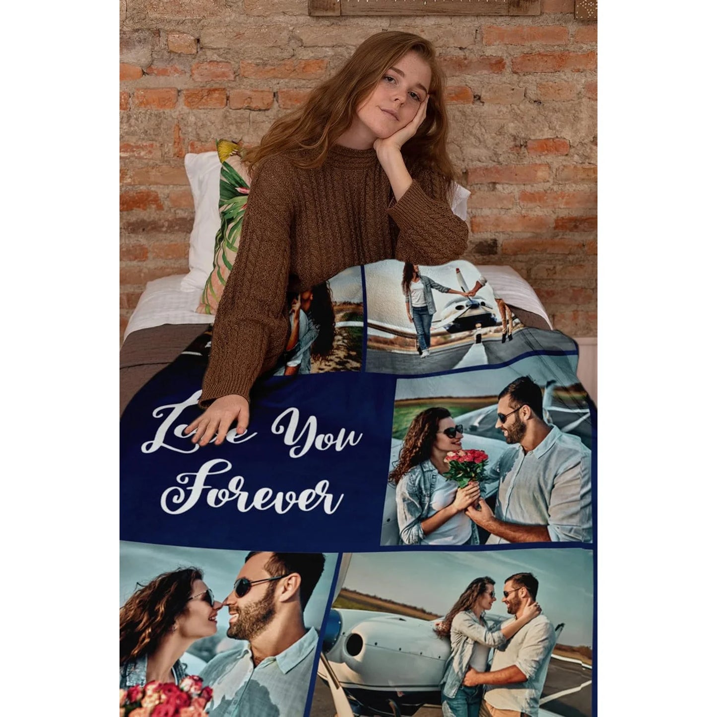 Customised fleece blankets with five photos, suitable for sofas, beds, families, friends, fathers, mothers, couples, and gifts.