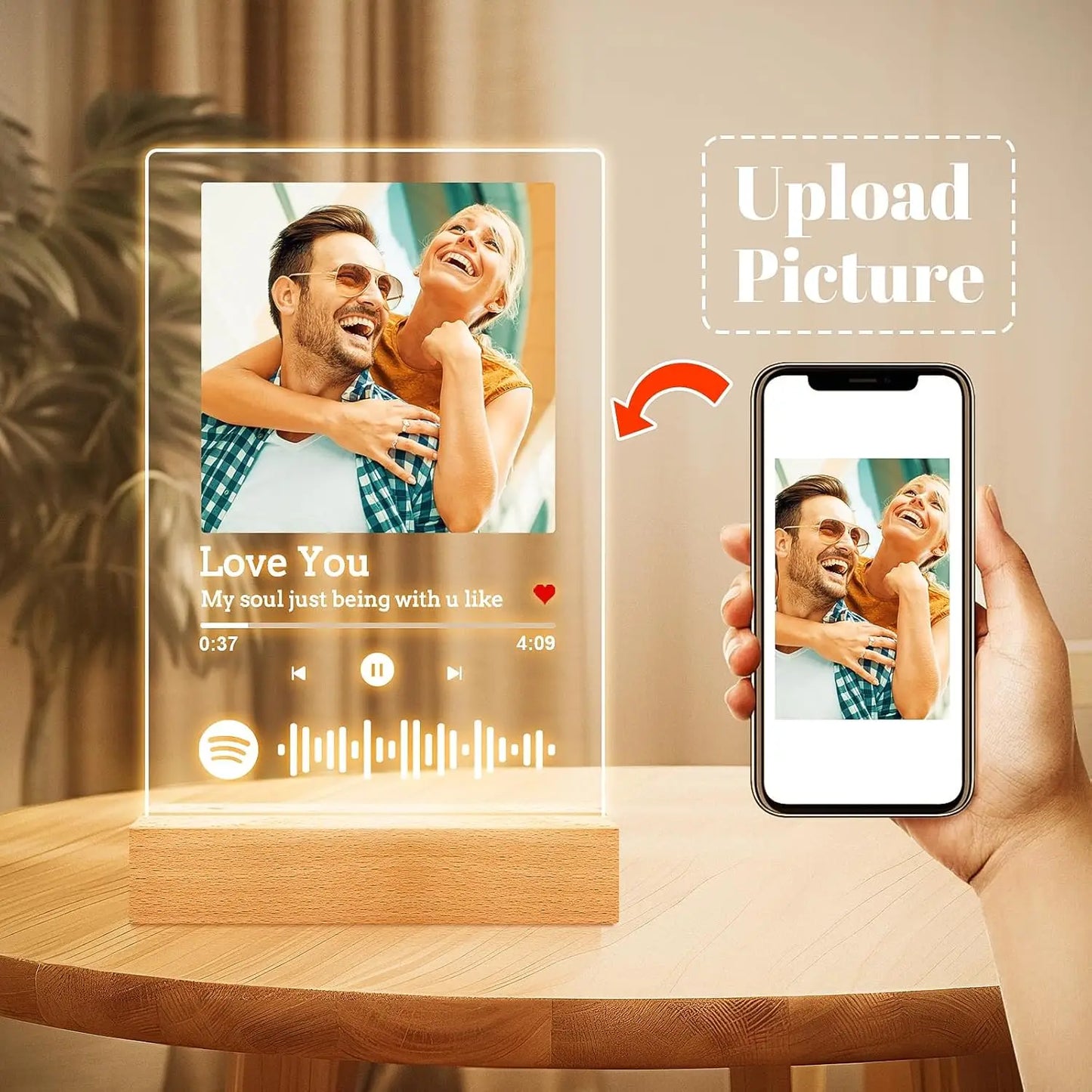 Personalized Spotify Song Plaque | Custom Acrylic Photo Frame with LED Night Light