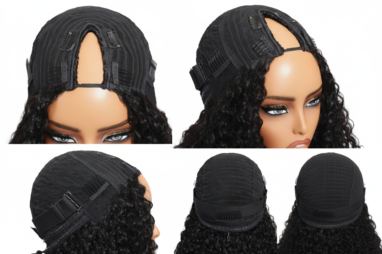Kinky Curly V Part Wig 100% Human Hair — Clip-In with Drawstring | 180% Density