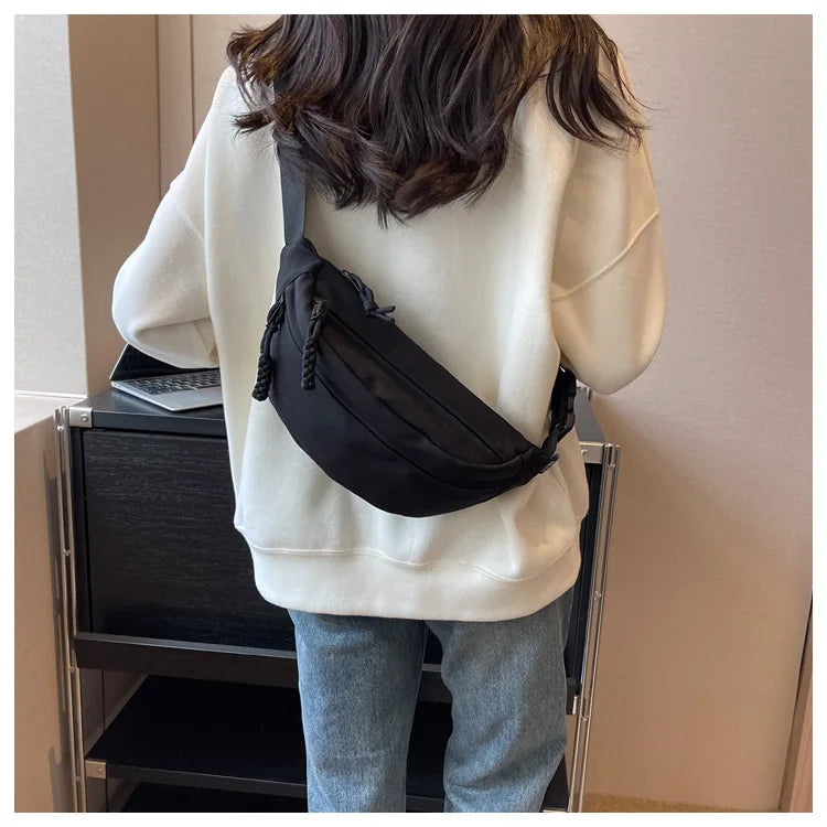 Fashion Nylon Crossbody Bags for Women Chest Bags Sling Waist Pack Canvas Waist Bag Casual Fanny Packs Sport Half Moon Belt Bag