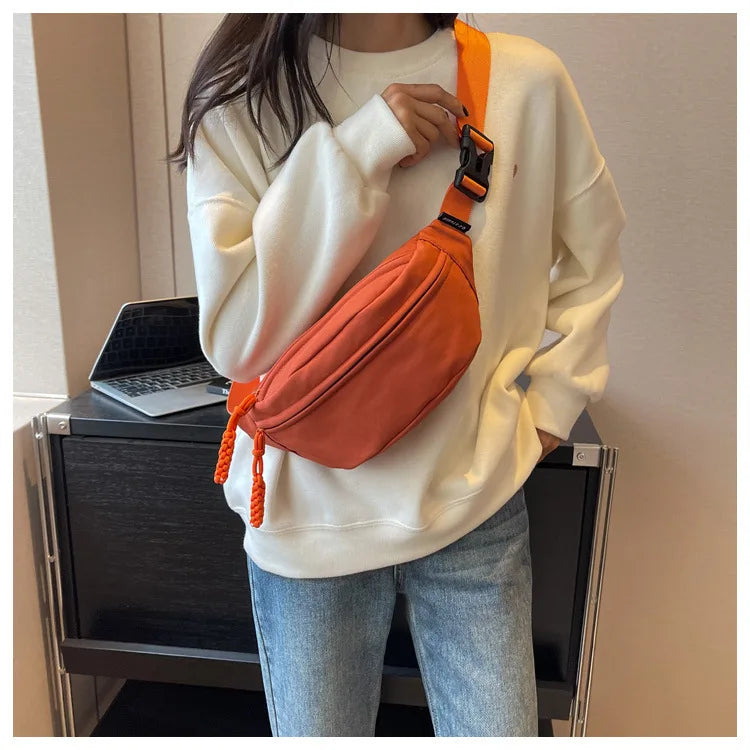 Fashion Nylon Crossbody Bags for Women Chest Bags Sling Waist Pack Canvas Waist Bag Casual Fanny Packs Sport Half Moon Belt Bag