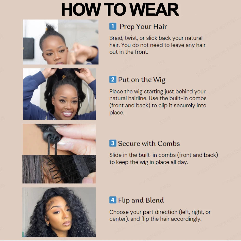 Drawstring Kinky Curly Half Wig With 4C Edges Hairline Seamless Flip Over Human Hair Wig Beginner Friendly