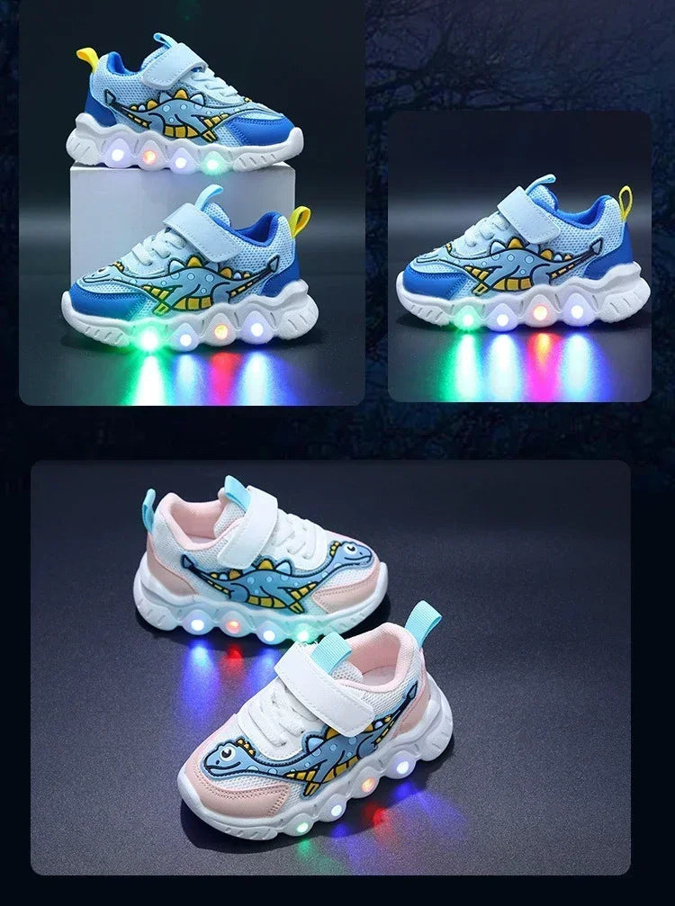 LED Children Cute Cartoon Boys Casual Sneaker for Children Shoes Girl Mesh Breathable Lighting Shoes Baby Illuminated Shoe